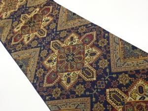 変わり華紋に菱・幾何学模様織出し開き名古屋帯（額縁仕立て）